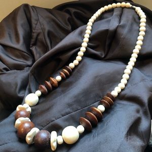 VINTAGE carved wooden bead necklace